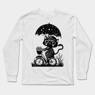 Cute Cottagecore Aesthetic Cat Bicycle Cat Mom Long Sleeve T-Shirt